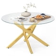 thumbnail image 1 of Costway 31.5” Glass Coffee Table with Tempered Glass Top & Geometric Gold Metal Frame Transparent & Gold, 1 of 10