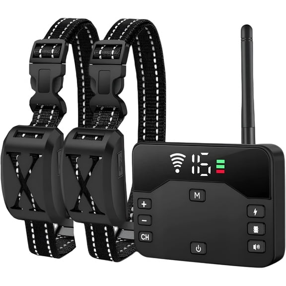 GJX 2026 New Outdoor Wireless Dog Fence, Electric Fence for 2 Dogs Training Collar Remote 2-In-1, Wireless Pet Containment System with Adjustable Vibration & Shock, Waterproof Training Collar