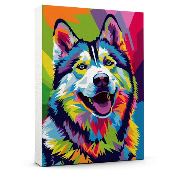 Hudo Funny Canvas Wall Art, Alaskan Malamute Poster Colorfull Cool Wall Decor Ready to Hang for Bedroom Kids Room