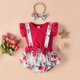 thumbnail image 5 of Body De Bebé, Conjunto De Canastilla, Monos Para Niñas Pequeñas, Moda, Estampado De Flores, Volantes, Mono De Manga Corta, Mono, Traje Con Lazo Rojo Odeerbi LM103-8545, 5 of 9