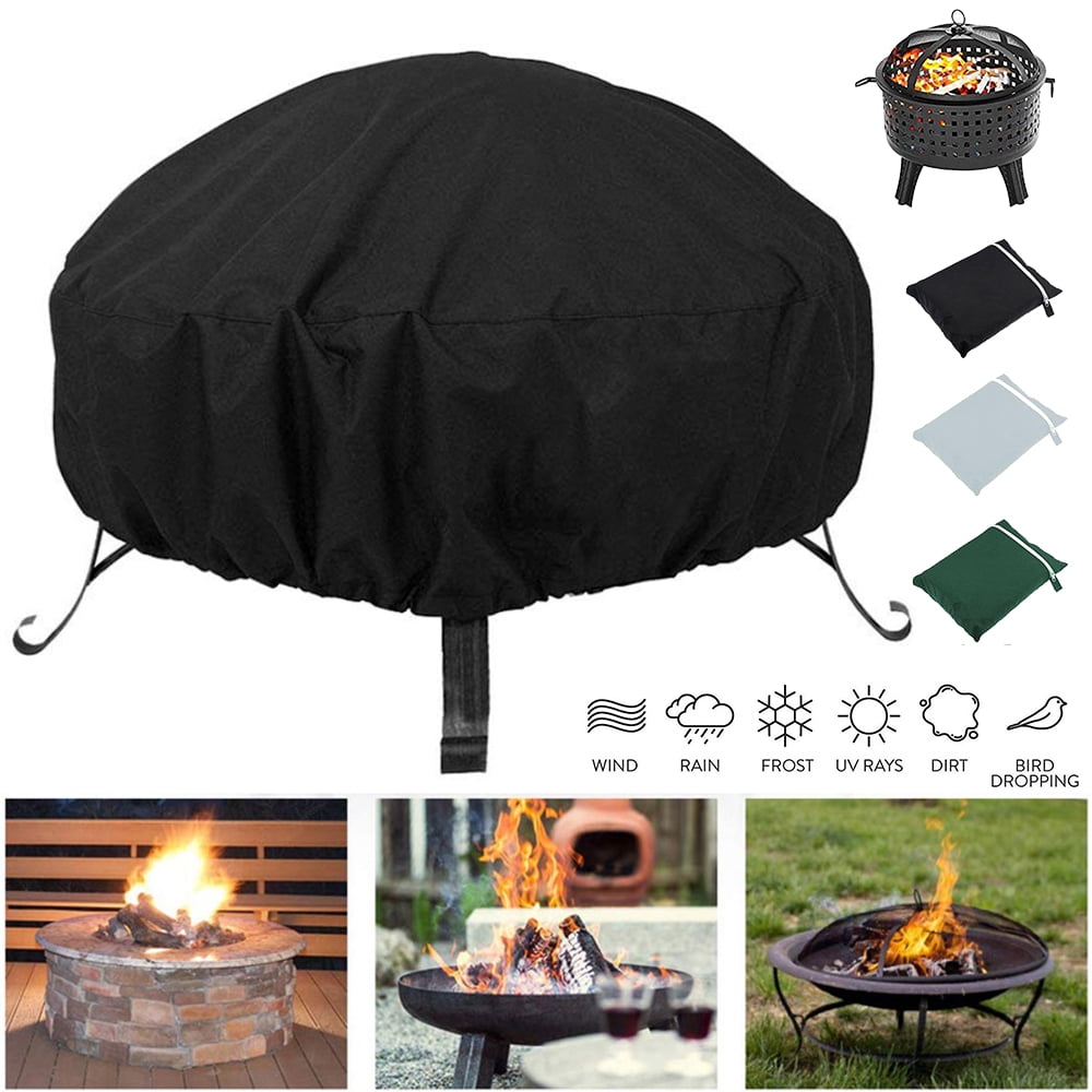 30'' Black Patio Round Fire Pit Cover Waterproof UV Protector Grill BBQ Shelter 