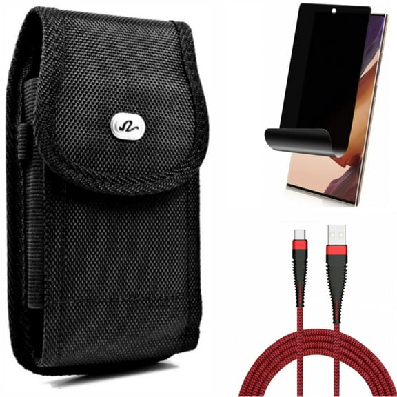 10ft USB Cable & Case Belt Clip & Privacy Screen Protector for Samsung Galaxy Note 20 Ultra (6.9") - Combo with Type-C Charger Cord & Rugged Holster & TPU Film Anti-Peep