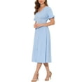 thumbnail image 4 of INSPIRE CHIC Robe d'Été pour Femme Col en V Boutonnée Manches Volantées Smockée Taille Haute Robe Midi m Bleu, 4 of 5