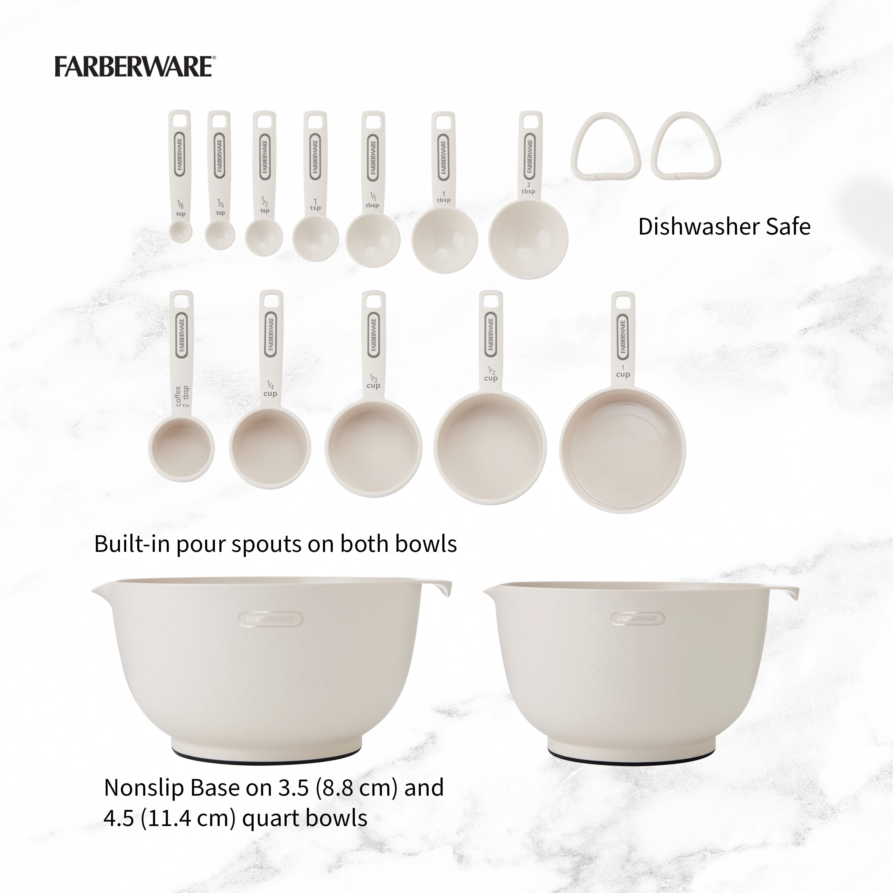 Farberware Pro 14 Piece Recycled Plastic Baking Set with Mixing Bowl Beige