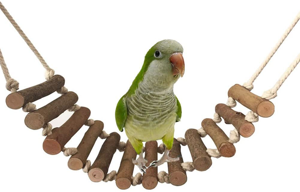 Budgie, Conures Wood Climbing Ladder Toy Birdcage Station Drawbridge Swing Frame for Small and Medium Bird Parrot Budgies Cockatiel Macaw African Greys Conure Parakeet Cockatoo  Rat Gerbils Mice Chinchilla Guinea Pig Squirrel Cage Perchkeets Cockatiels