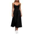 thumbnail image 5 of VBVC Women's V Neck Spaghetti Strap Maxi Dress , Summer Casual Sleeveless Long Dress For Women , Ladies' Flowy Slim Sundress with Pockets,Black,S-2XL, 5 of 9