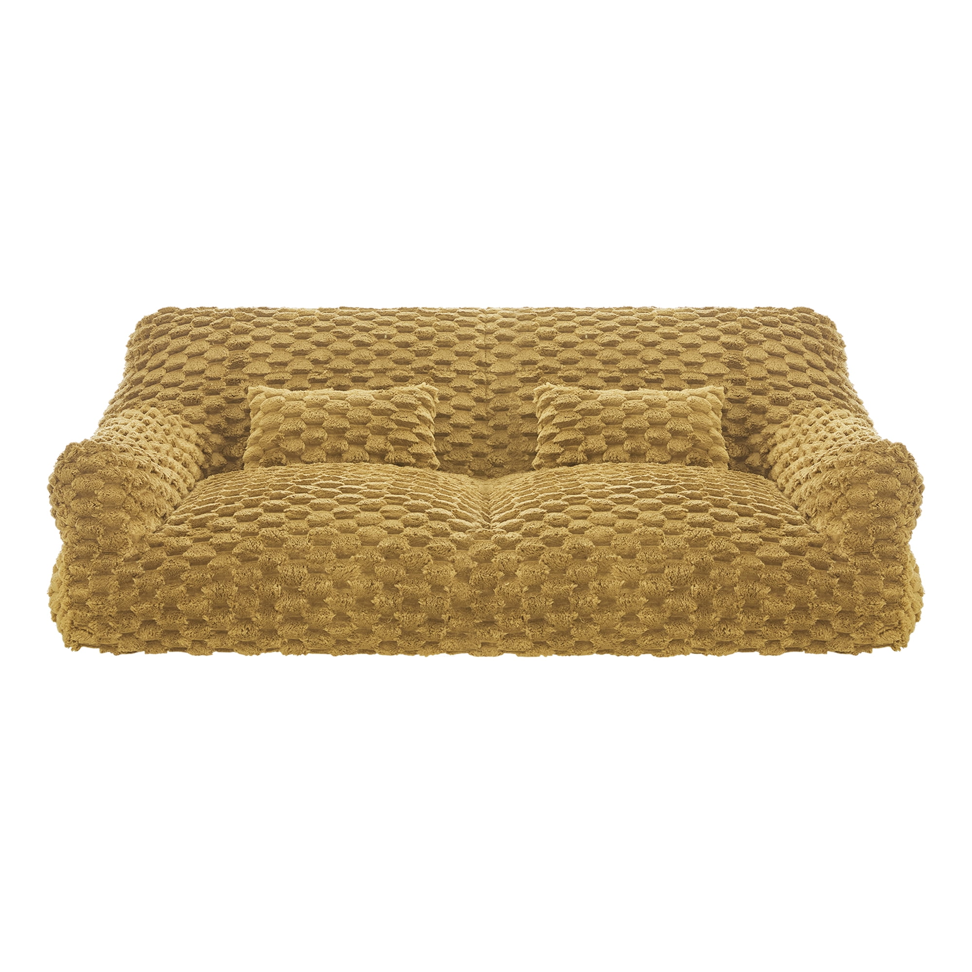 Spruce & Spring Ultra-Plush Fleece Lazy Sofa with Pillow & Blanket, Cozy Bean Bag Loveseat for Living Room & Bedroom,Golden Glow-Bubble Knit