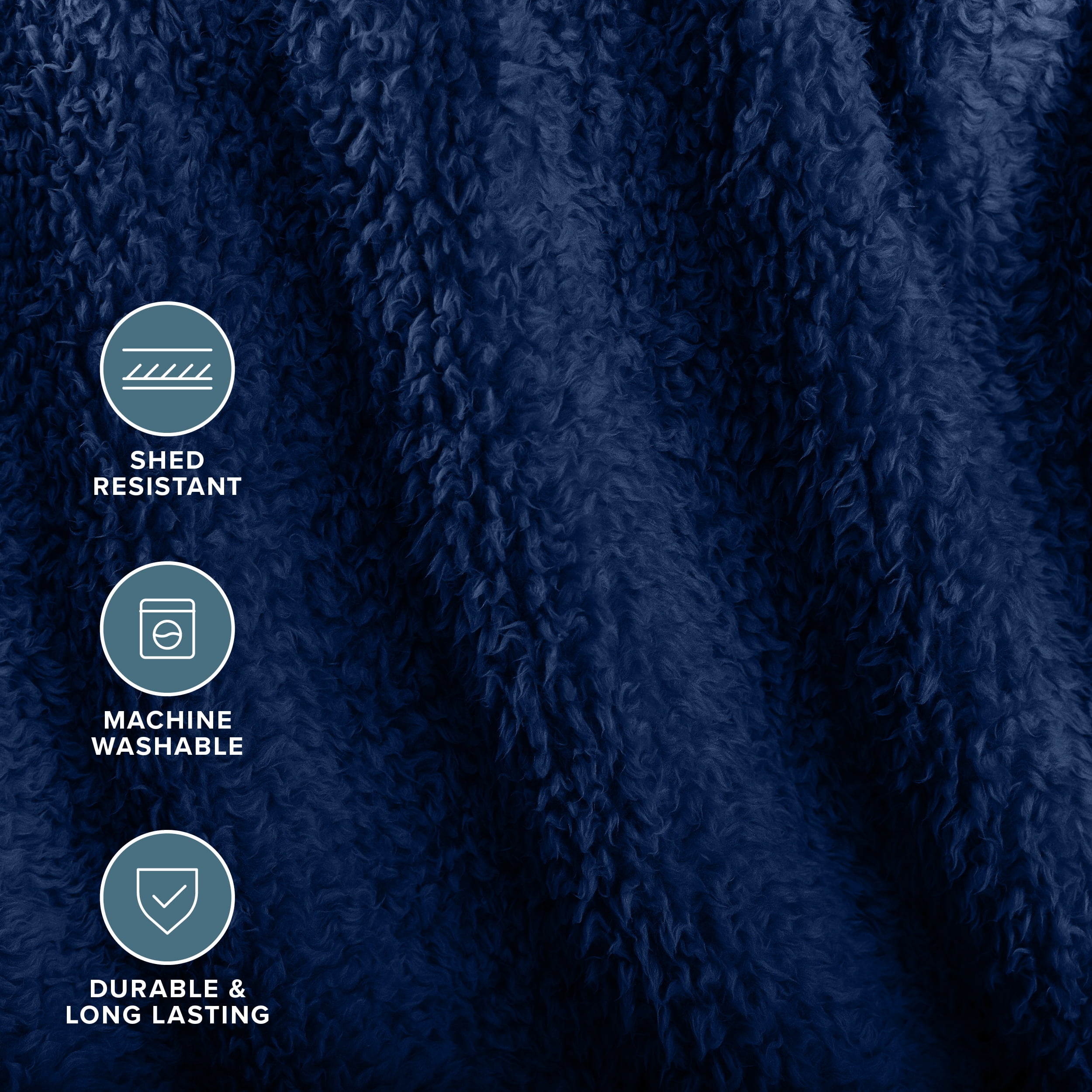 Bare Home Faux Shearling Blanket - Dual Layer - Fluffy & Soft - Lightweight - Twin/Twin XL, Dark Blue