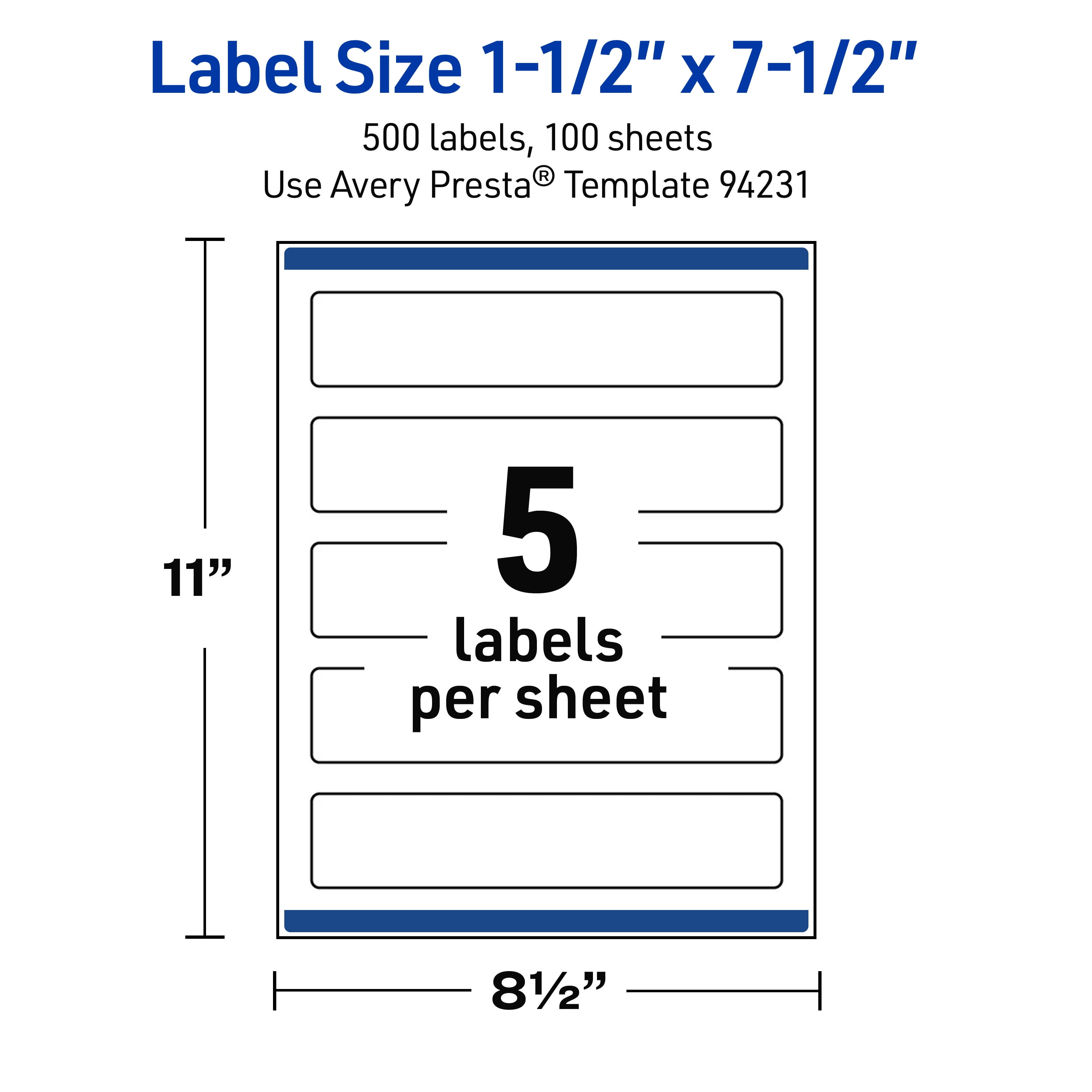 Avery Waterproof Rectangle Labels, 1.5" x 7.5", 500 Total