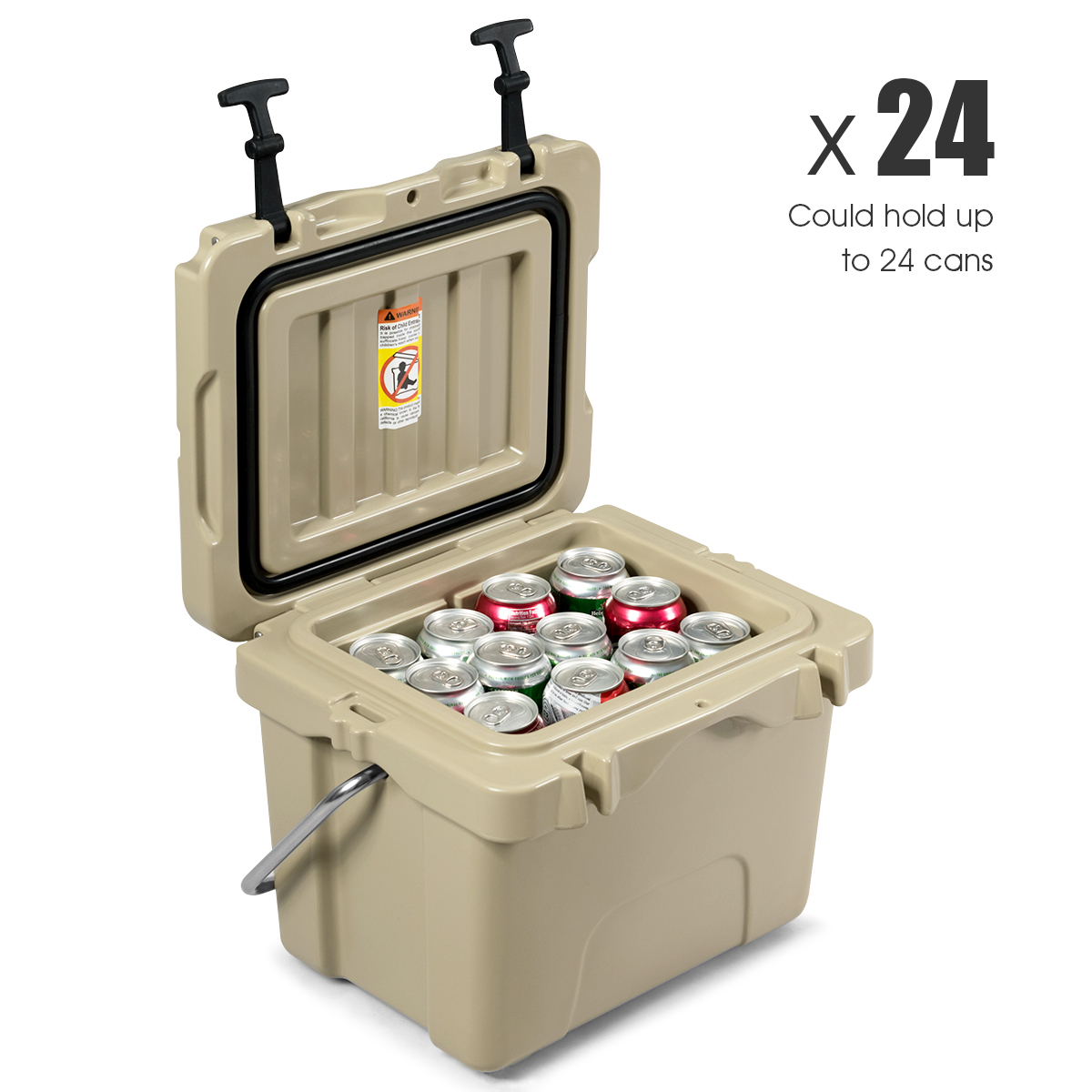 Costway 16 Quart Cooler Portable Ice Chest Leak-Proof 24 Cans Ice Box for Camping Khaki
