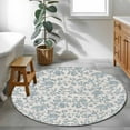 thumbnail image 4 of Farmhouse Flower Large Area Rugs for Bedroom Living Room, Soft Non Slip Carpet Bedside Rug, Botanical Vintage Light Blue Leaf Round Floor Cover Kitchen Accent Rug 3.3' for Dining Room/Office, 4 of 9
