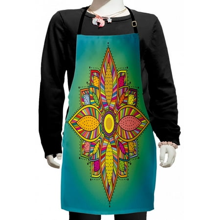 

Mandala Kids Apron Floral Cosmos Folk Culture Theme Boho Hippie Design Boys Girls Apron Bib with Adjustable Ties for Cooking Baking Painting Multicolor by Ambesonne