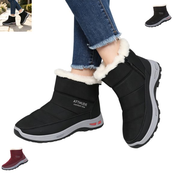 YOUYEDIAN Boots for Women Fashion Plush Lined Warm Comfy Round Toe Versatile Side Zipper Ankle Booties Casual Winter Outdoor Platform Walking Shoes