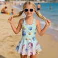 thumbnail image 3 of COEQINE Girls One Piece Bathing Suit, Scoop U-Neck & V Back Playful Swimsuit with Attached Skirt, Beach Swim Dress for Kids Age 10-11, Machine Washable, Colorful Seashell Mermaid Scales, 3 of 8