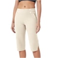 thumbnail image 3 of BVOFAR Womens Capri Pants Stretch Split Hem High Waisted Capris Solid Color Golf Pant with Pockets Comfy Lounge Trousers with Pockets Beige XL, 3 of 10