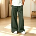 thumbnail image 3 of Mitankcoo Girls Wide Leg Pants Elastic Drawstring Waist Casual Loose Trousers with Pockets for Fall Kids Daily, 3 of 6