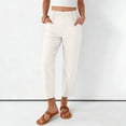 thumbnail image 2 of Lumtrix Cotton Linen Pants for Women 2026 Summer Drawstring High Waisted Capri Wide Leg Beach Vacation Trousers with Pockets White XL, 2 of 7