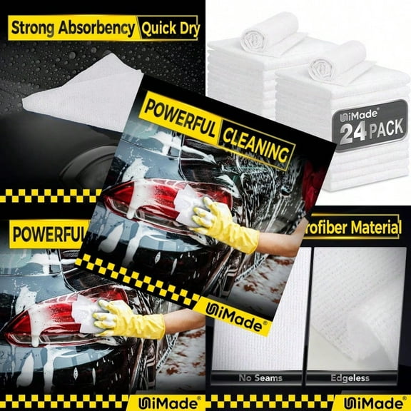 Microfiber Cleaning Cloth 24 Pack Soft Towel for Cars Bulk Shop Towels Absorbent Car Wash Rags for Automotive Bar Mechanic Restaurant Garage Housekeeping 11.5x 11.5 White