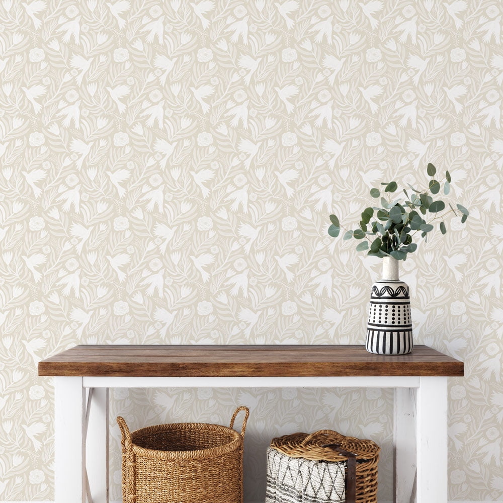 Tempaper Otomi Dove Ivory Peel and Stick Wallpaper, 20.5" x 16.5'