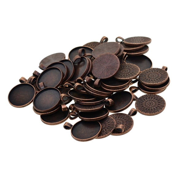 AMLESO 50 Pcs Pendentif de Collier Rond de 1 Pouce Sertissage Base de Cabochon Plateau Serti Clos Vierge Bronze Rouge
