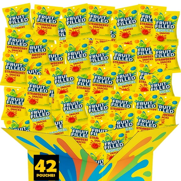 Fruit Filled Gushers Chewy Snacks, Burst of Juicy Flavor 42 Pouches – Tropical & Strawberry Splash Gluten Free, Individually Wrapped Variety Packs