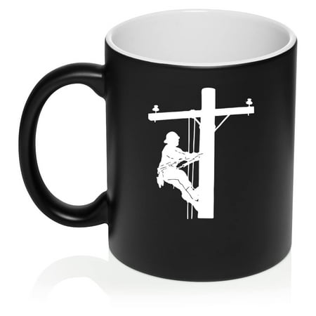 

Lineman Electric Pole Climber Ceramic Coffee Mug Tea Cup Gift (11oz Matte Black)