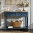 thumbnail image 2 of GZXS 36" Traditional Console Table with Drawers & Shelf, Antique-Inspired Entryway Table with Solid Pine Legs, for Living Room, Hallway, Dining Room (Dark Navy), 2 of 10