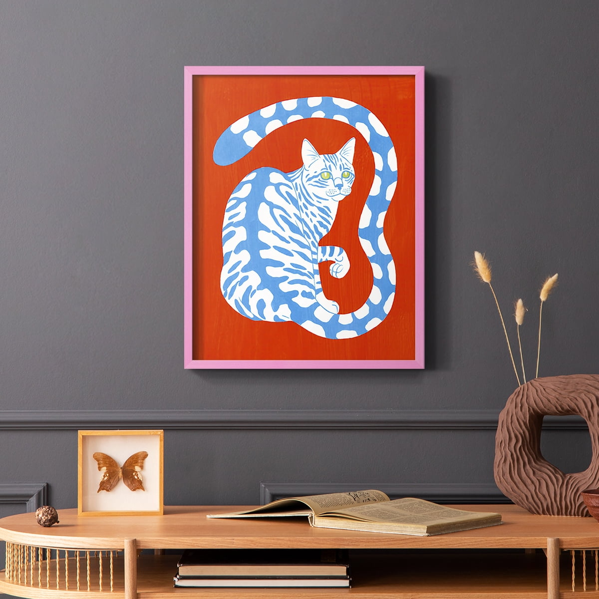Complementary House Cat I Framed Print in Pink Solid Wood Framed Print No Nail Hanging