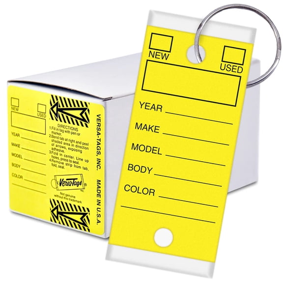Versa-Tags 250 Key Tags, Self Protecting Poly, 1.25''x3'', Highly Resistant to Abrasion, 250 Key Tag Pack, 250 Chrome Plated Key Tag Rings I
