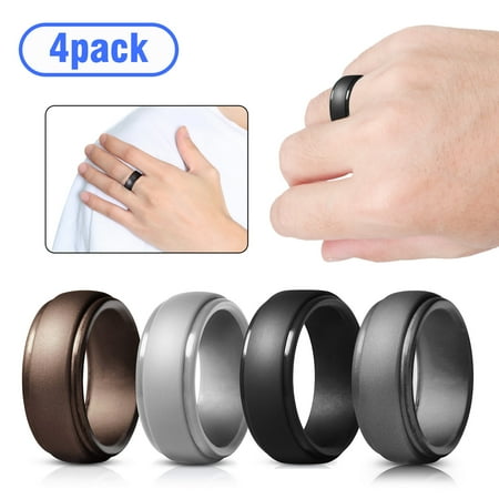 EEEkit Silicone Wedding Ring for Women & Men, Affordable Silicone Rubber Wedding Bands, 4 Color Wedding Silicone Rings for Active Lifestyle, Black, Copper, Light Gray, Deep Gray