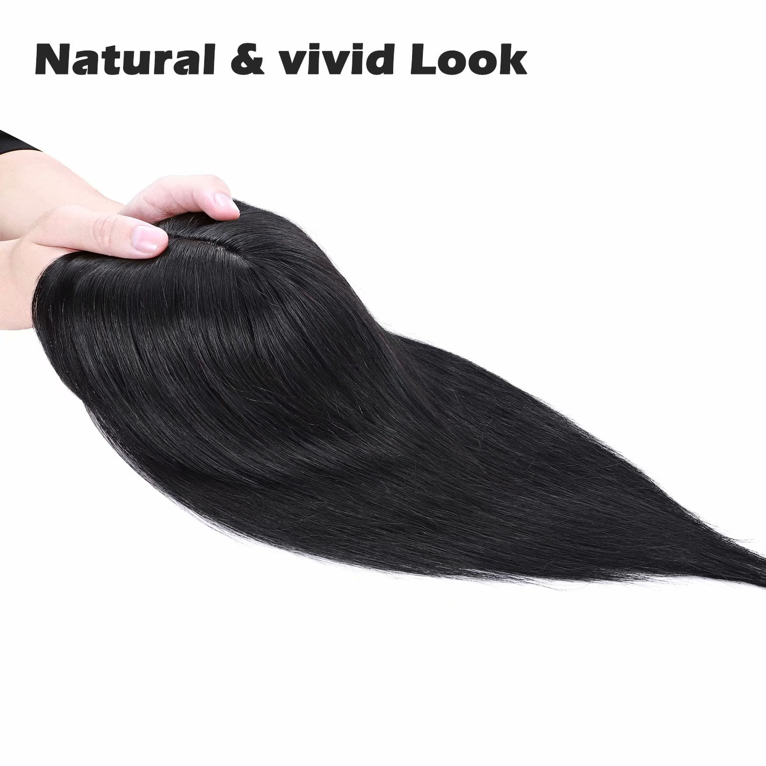 Benehair Women's Hairpieces Silk Base Clip In Topper Toupee Hairpiece With Bangs Hair Loss Black Seamless
