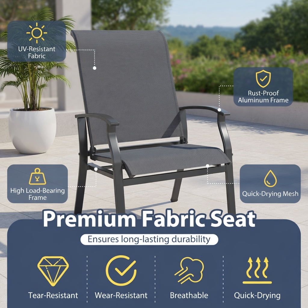 Hommoo 2-Piece Outdoor Glider Chair Set, Ergonomic Patio Rocking Chairs with Breathable Fabric Seats and Heavy-Duty Metal Frame, Gray