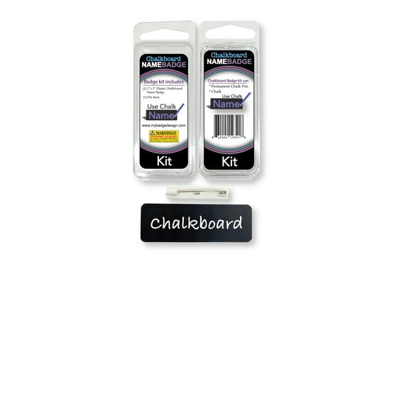 My Badge Design, 1" x 3" Chalkboard Name Badge Kit with Pin Back, 1 Qty