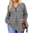 thumbnail image 4 of WellSize Hoodies for Women Plus Size Long Sleeve Lightweight Sweatshirts Button Tunic Fall Tops V Neck Pullover, 4 of 8