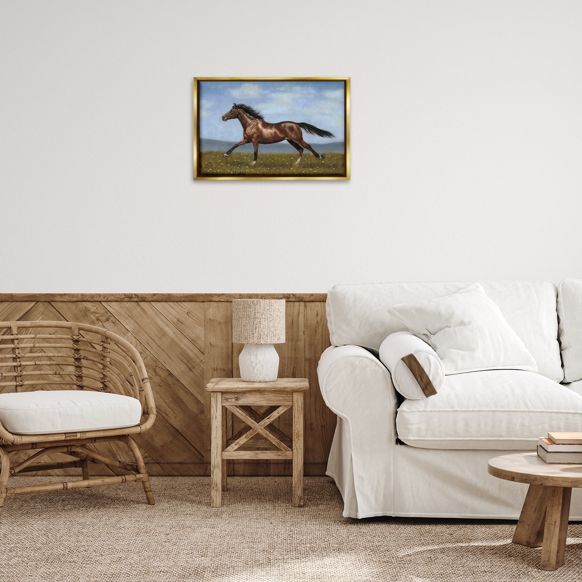 Stupell Industries Brown Running Mare Animals & Insects Painting Gold Floater Framed Canvas Art Print Wall Art, 25 x 17