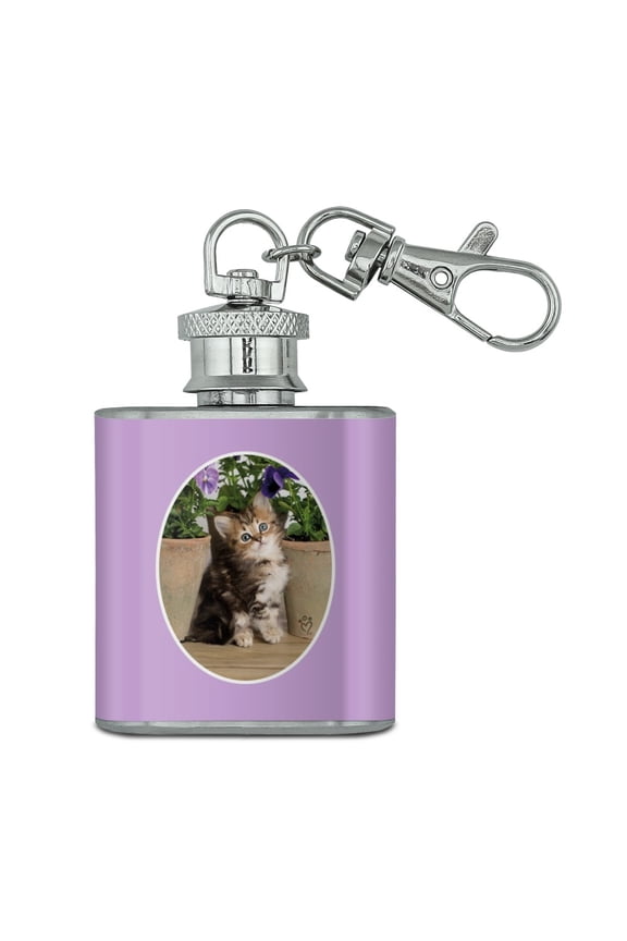 Ragdoll Tiffany Kitten Cat Flower Pots Stainless Steel 1oz Mini Flask Key Chain