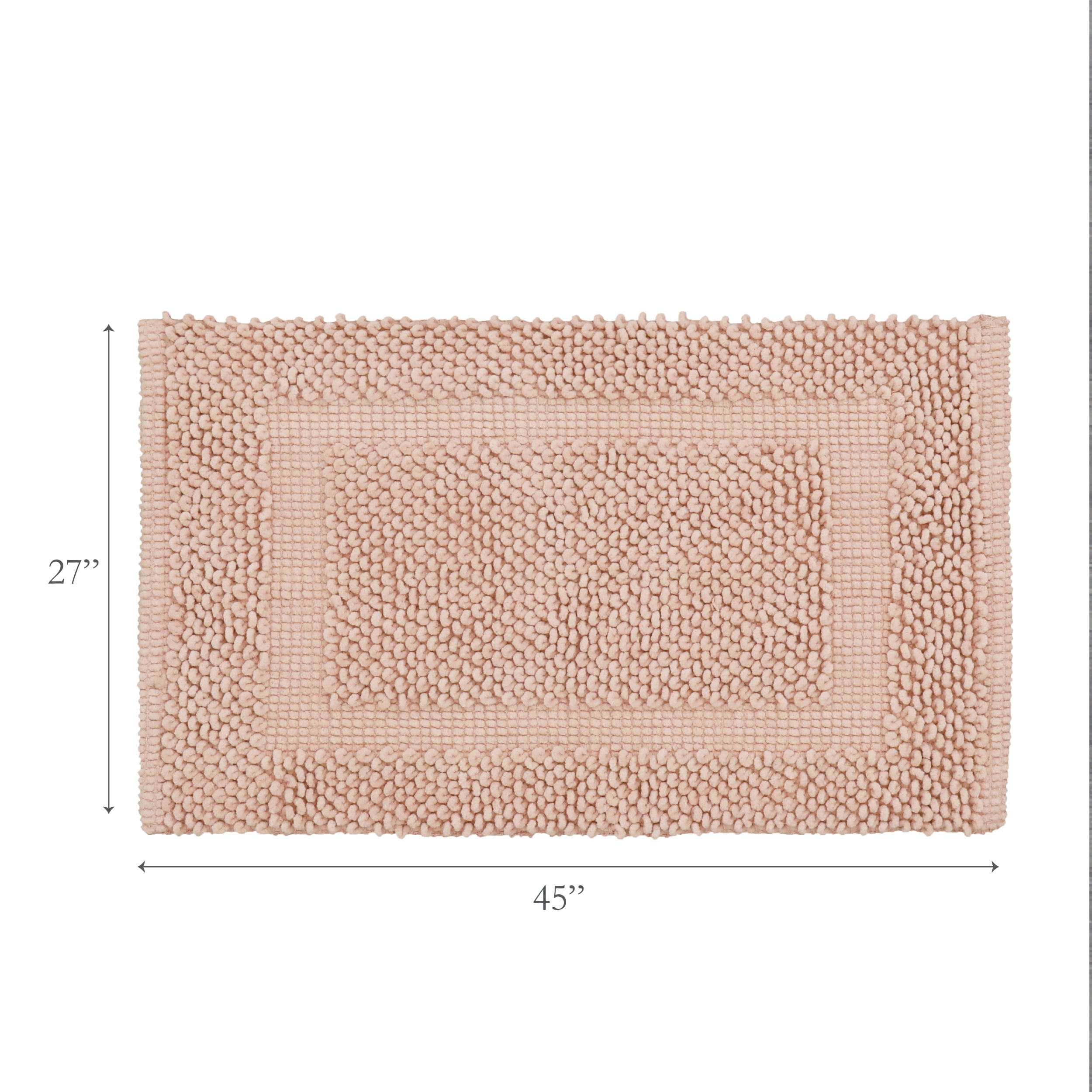 Jean Pierre New York Sophie Border 100% Cotton Bath Mat - Non-Slip Bath Rug - Pink Dusty Rose - 27" x 45"
