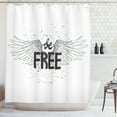 thumbnail image 1 of Angel Wings Shower Curtain, Be Free Message Lifestyle Tattoo Style Slogan Concept Art Illustration, Fabric Bathroom Set with Hooks, 69"WX70"L, Black and White, by Ambesonne, 1 of 3