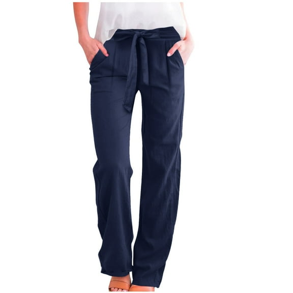 ZHUASHUM Work Pants For Women Solid Color Straight Leg Joggers High Waist Relaxed Fit Trousers With Pocket Sweatpants Summer Elegance Streetwear S Navy