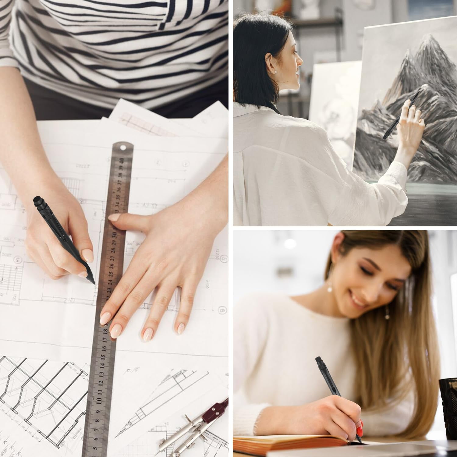 1.3 MM Mechanical Pencil, Weatherproof 2B Dark Lead, Heavy Duty Mechanical Pencil Woodworking Pencils with 20 Lead Refills and 4 Erasers, for Outdoor Marking Drafting Drawing Sketching$$Office