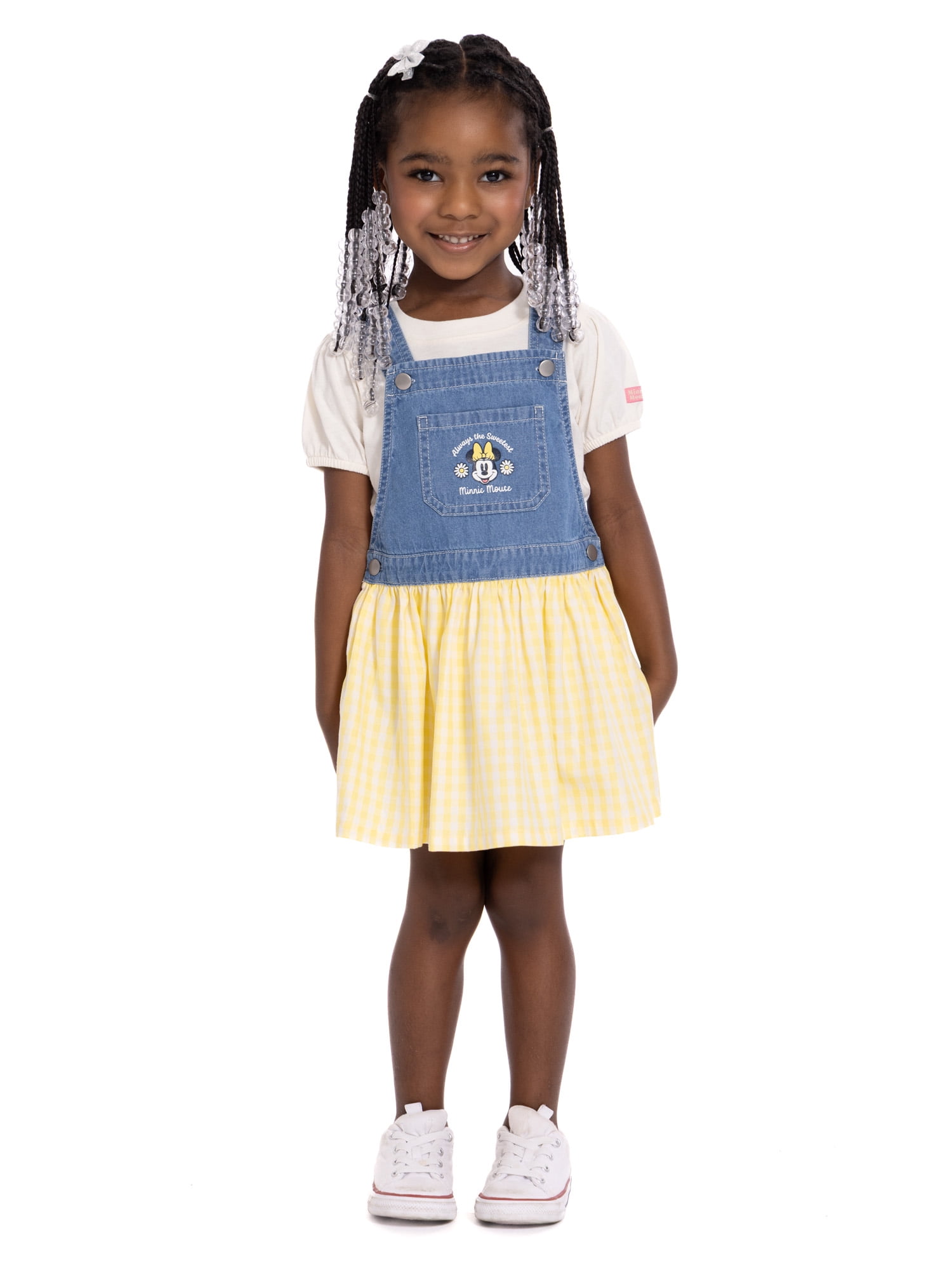 Minnie Mouse Toddler Girls Denim Gingham Skirtall and Puff Sleeve Tee Set, 2-Piece, Sizes 12M-5T