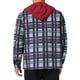 thumbnail image 3 of Chaqueta acolchada con capucha y cordón INSPIRE CHIC para hombre, con cremallera, estilo shacket de cuadros en rojo y gris, 3 of 6