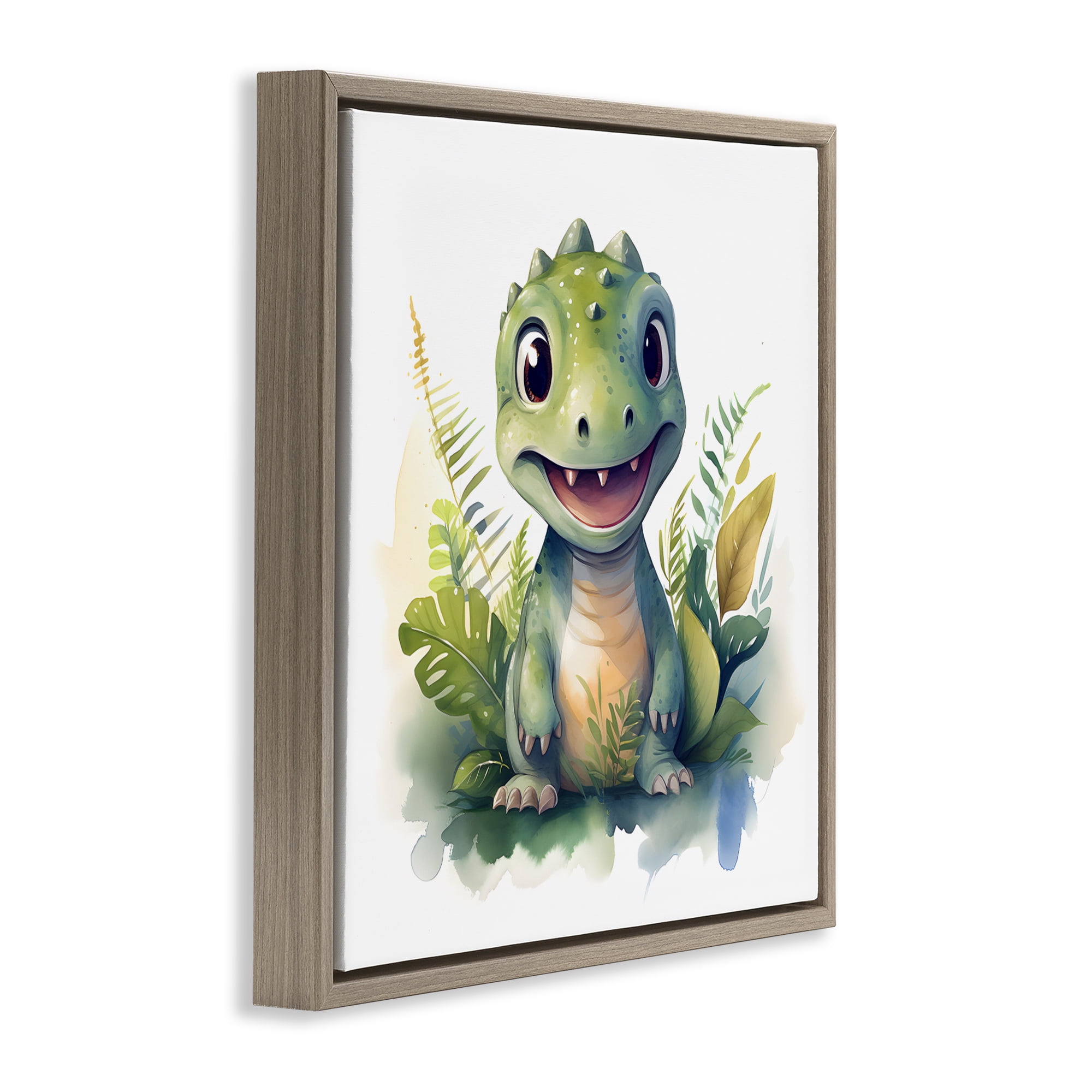 Stupell Industries Crafty Dino & Foliage Brown Framed Floater Canvas Wall Art, design by Steve Hunziker