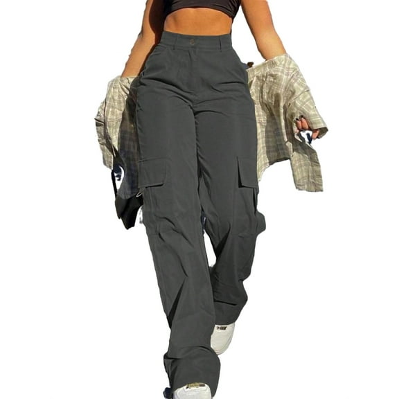 Women's Solid Color Straight Loose Casual Pocket Cargo Pants
