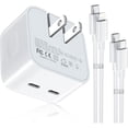 thumbnail image 1 of 35W Dual USB-C Port - Compact Power Adapter Foldable USB Type C Plug Fast Wall Charger with 2Pcs 5FT C to L, C to C Charging Cord for iPhone 14 13 12 11 Pro Max Plus Mini, iPad, MacBook Air, 1 of 1