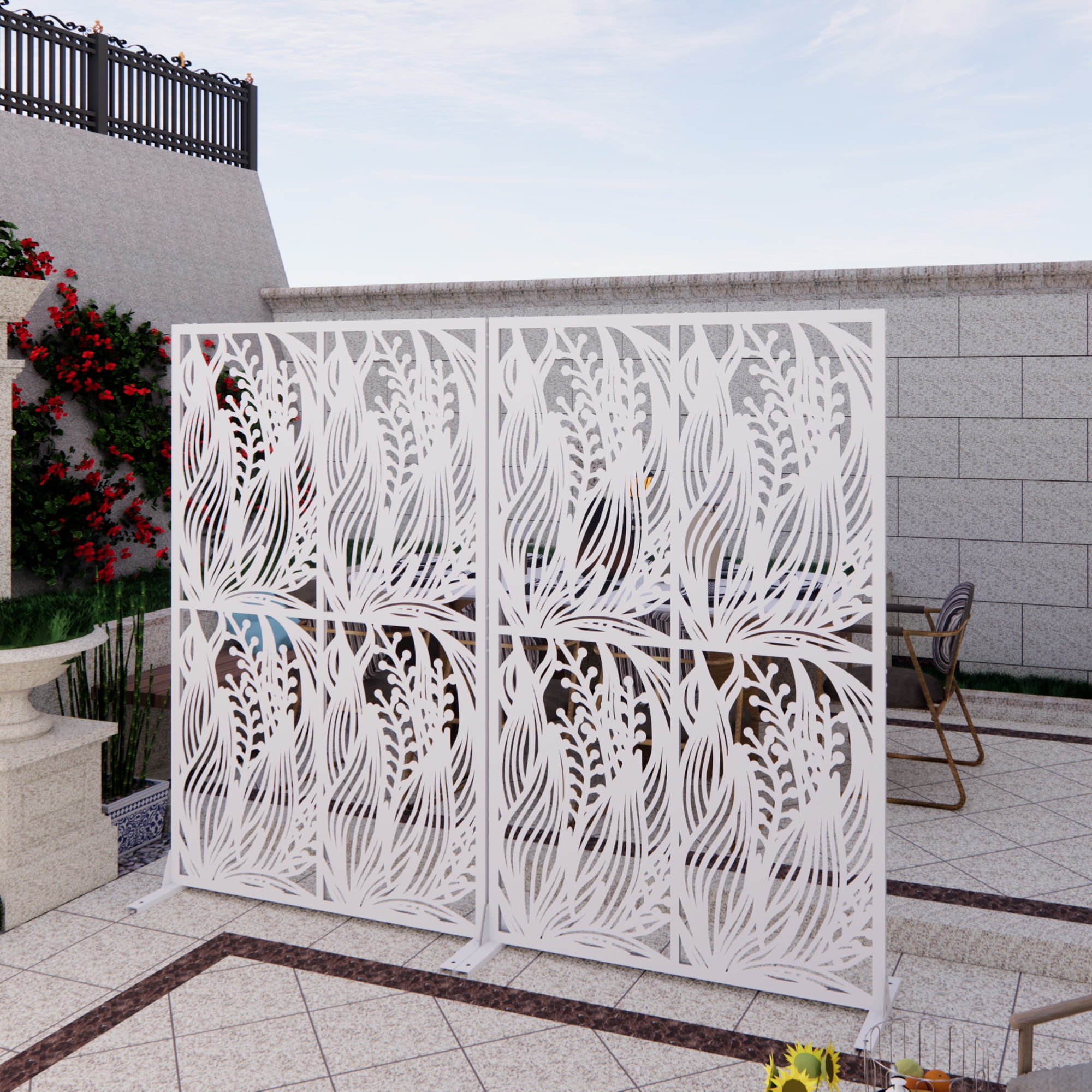 Danolapsi Metal Privacy Screens,74" H x 47.2" W Outdoor and Indoor Divider with Free Standing Decorative Privacy Screen for Balcony Patio Garden Room Divider