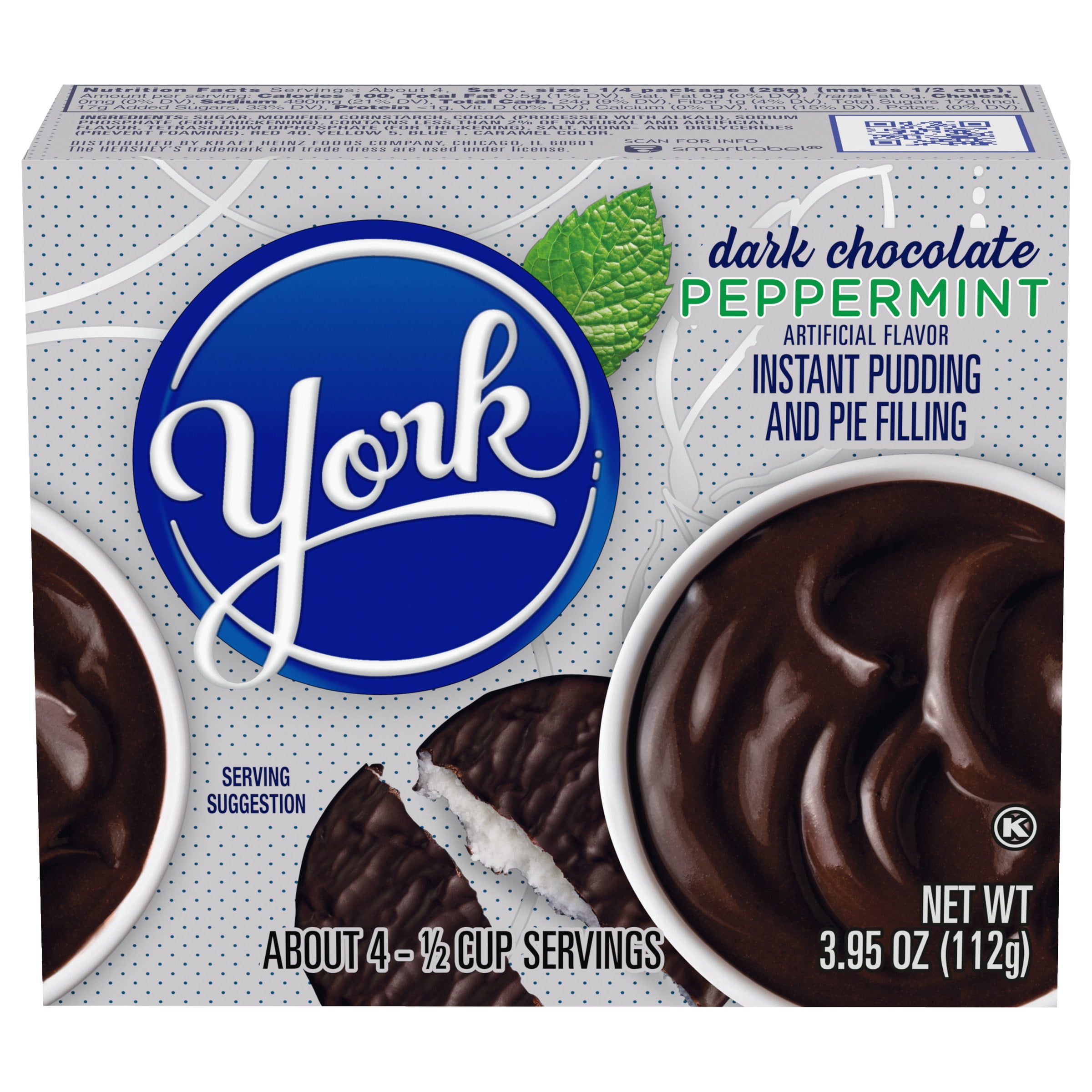 York Dark Chocolate Peppermint Instant Pudding & Pie Filling Mix, 3.95 oz Box