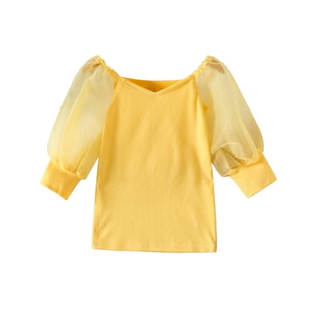 

nsendm Open Back Lace And Mesh Bridesmaid Dress Babys Kids Toddler Girls Solid Spring Winter Long Net Dress A Line Yellow 2-3 Years