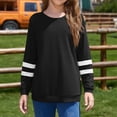 thumbnail image 5 of Dweltoz Girls Long Sleeve Shirts Striped Color Block Crewneck Tees Casual Loose Fit Tunic Tops Soft Pullover Sweatshirts Kids Big Girls Fall Back to School Clothes Size 2-13 Years,Black, 5 of 6
