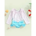 thumbnail image 4 of Arvbitana Toddler Baby Girls One Piece Rush Guard Swimsuit Seashell Print Ruffle Long Sleeve Romper Swimwear Summer UV Sun Protection Bathing Suit for Kids 6M-3T, 4 of 9